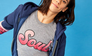 A model wearing the Aviator Nation x Soul Cycle collaboration