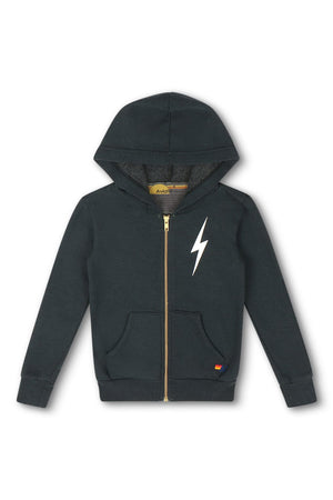 KIDS BOLT PRINT ZIP HOODIE - CHARCOAL // WHITE