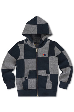 KID'S CHECK QUILTED ZIP HOODIE - HEATHER GREY/CHARCOAL