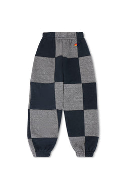 KID'S CHECK QUILTED SWEATPANTS - HEATHER GREY/CHARCOAL