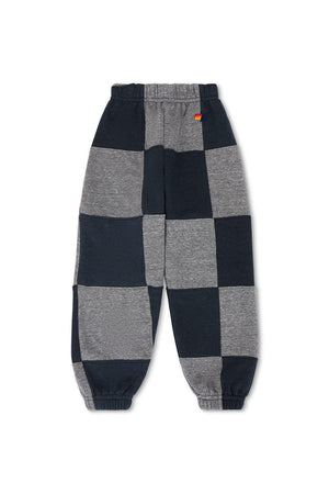 KID'S CHECK QUILTED SWEATPANTS - HEATHER GREY/CHARCOAL