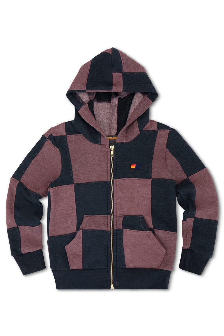 KID'S CHECK QUILTED ZIP HOODIE - CHARCOAL // MOCHA