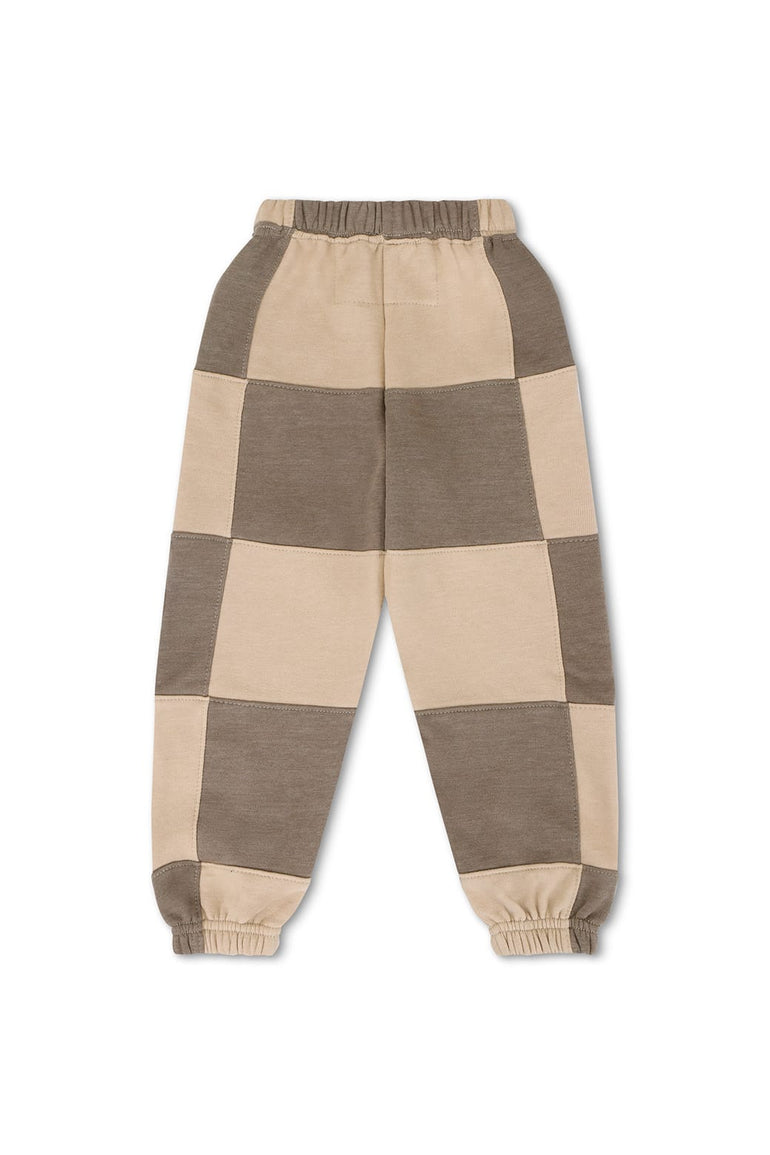 KID'S CHECK QUILTED SWEATPANTS - SAND / TAUPE