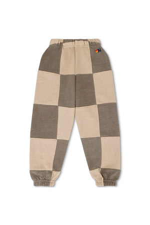 KID'S CHECK QUILTED SWEATPANTS - SAND / TAUPE