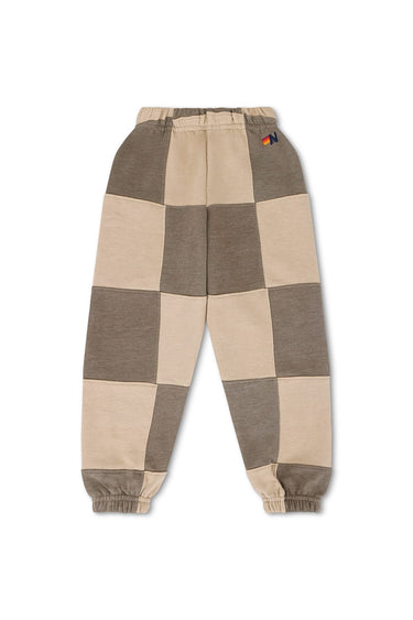 KID'S CHECK QUILTED SWEATPANTS - SAND / TAUPE