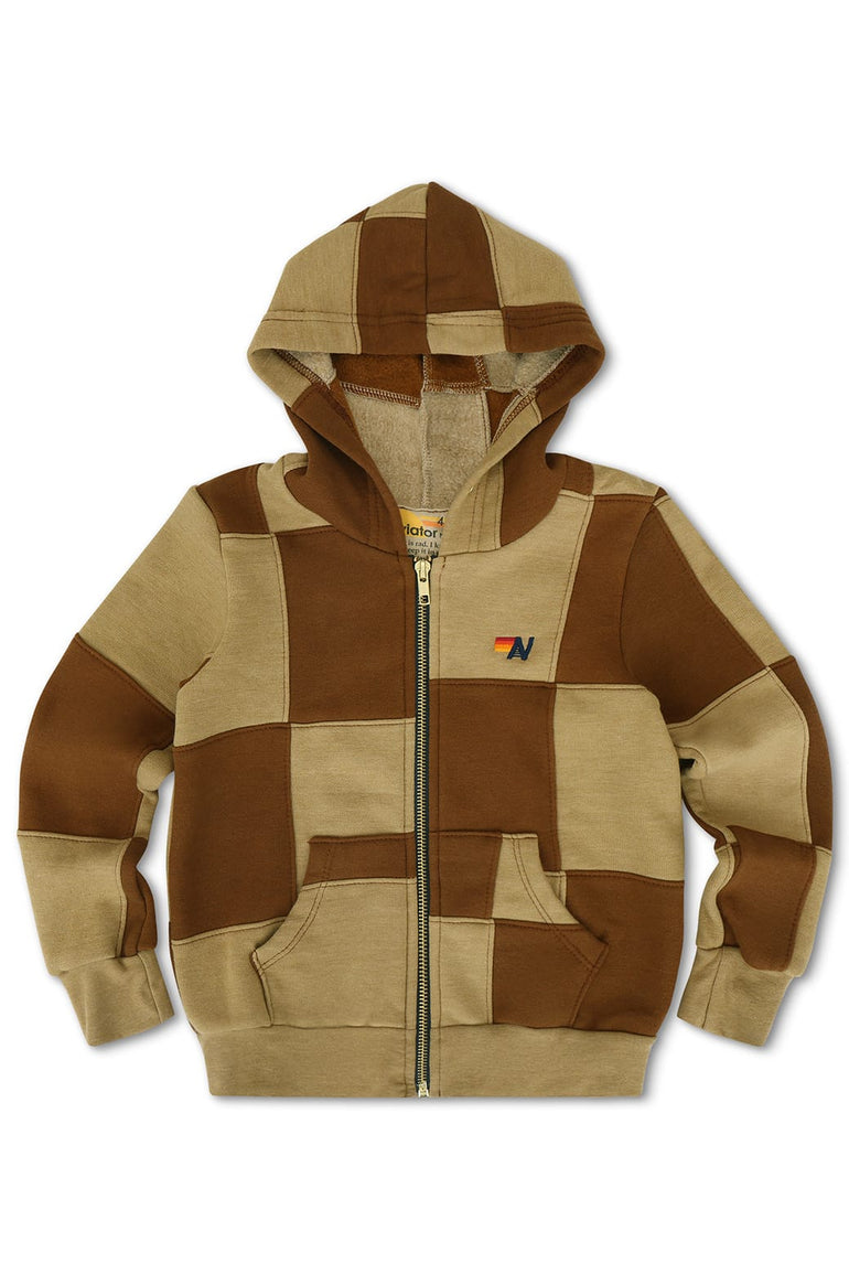 KID'S CHECK QUILTED ZIP HOODIE - TAN / CINNAMON