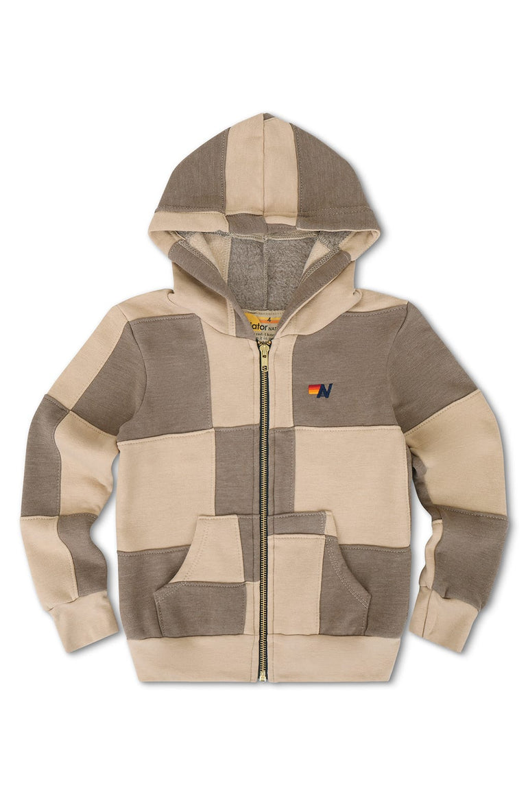KID'S CHECK QUILTED ZIP HOODIE - SAND / TAUPE