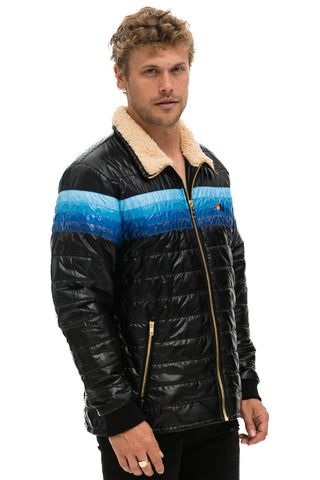 4 STRIPE RAINBOW SLEEVE JACKET - GLOSSY BLACK // BLUE Men's Outerwear Aviator Nation