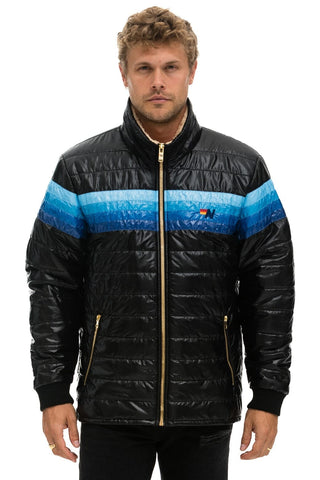 4 STRIPE RAINBOW SLEEVE JACKET - GLOSSY BLACK // BLUE Men's Outerwear Aviator Nation