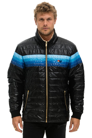4 STRIPE RAINBOW SLEEVE JACKET - GLOSSY BLACK // BLUE Men's Outerwear Aviator Nation