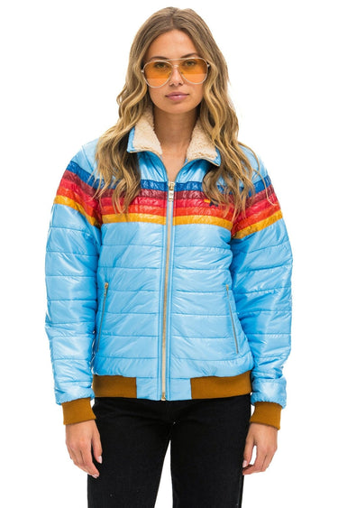 5 STRIPE RAINBOW SLEEVE JACKET - SKY GLOSSY Women's Outerwear Aviator Nation