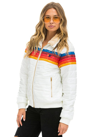 5 STRIPE RAINBOW SLEEVE JACKET - WHITE GLOSSY Women's Outerwear Aviator Nation