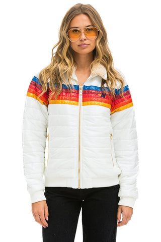 5 STRIPE RAINBOW SLEEVE JACKET - WHITE GLOSSY Women's Outerwear Aviator Nation