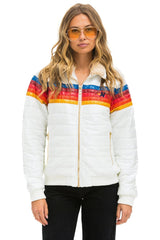 5 STRIPE RAINBOW SLEEVE JACKET - WHITE GLOSSY Women's Outerwear Aviator Nation