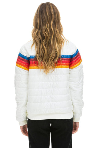 5 STRIPE RAINBOW SLEEVE JACKET - WHITE GLOSSY Women's Outerwear Aviator Nation