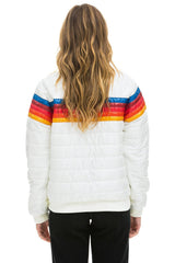 5 STRIPE RAINBOW SLEEVE JACKET - WHITE GLOSSY Women's Outerwear Aviator Nation