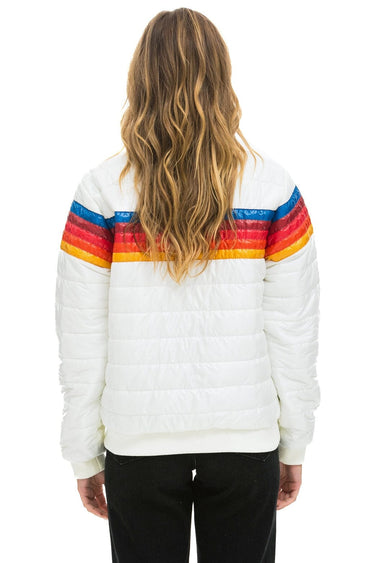 5 STRIPE RAINBOW SLEEVE JACKET - WHITE GLOSSY Women's Outerwear Aviator Nation