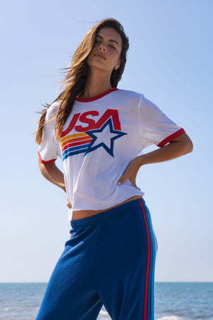 USA STAR BOYFRIEND RINGER TEE - WHITE // RED