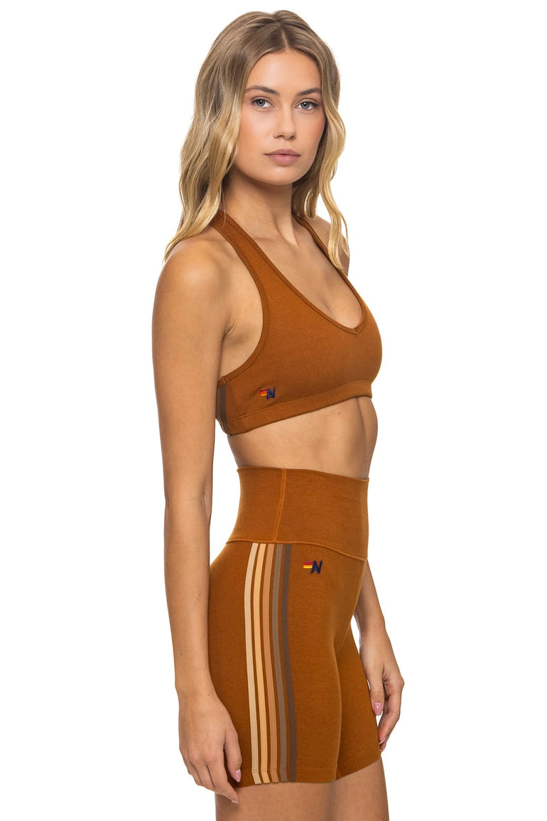 5 STRIPE 5 INCH HI-RISE BIKER SHORT - CINNAMON // ESPRESSO