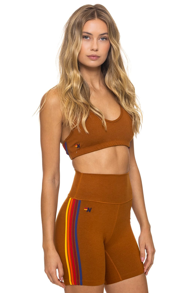 5 STRIPE 5 INCH HI-RISE BIKER SHORT - CINNAMON // RAINBOW