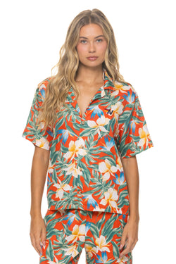 UNISEX COTTON LUXE POPLIN RESORT SHIRT - RED // KAUAI