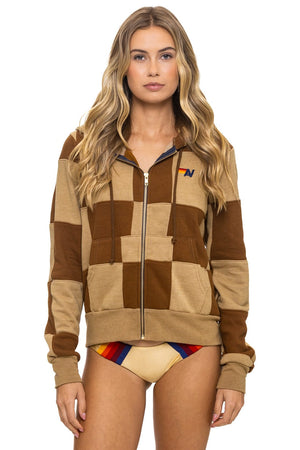 CHECK QUILT ZIP HOODIE - TAN // CINNAMON