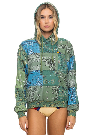 BANDANA QUILTED RELAXED PULLOVER HOODIE - GREEN