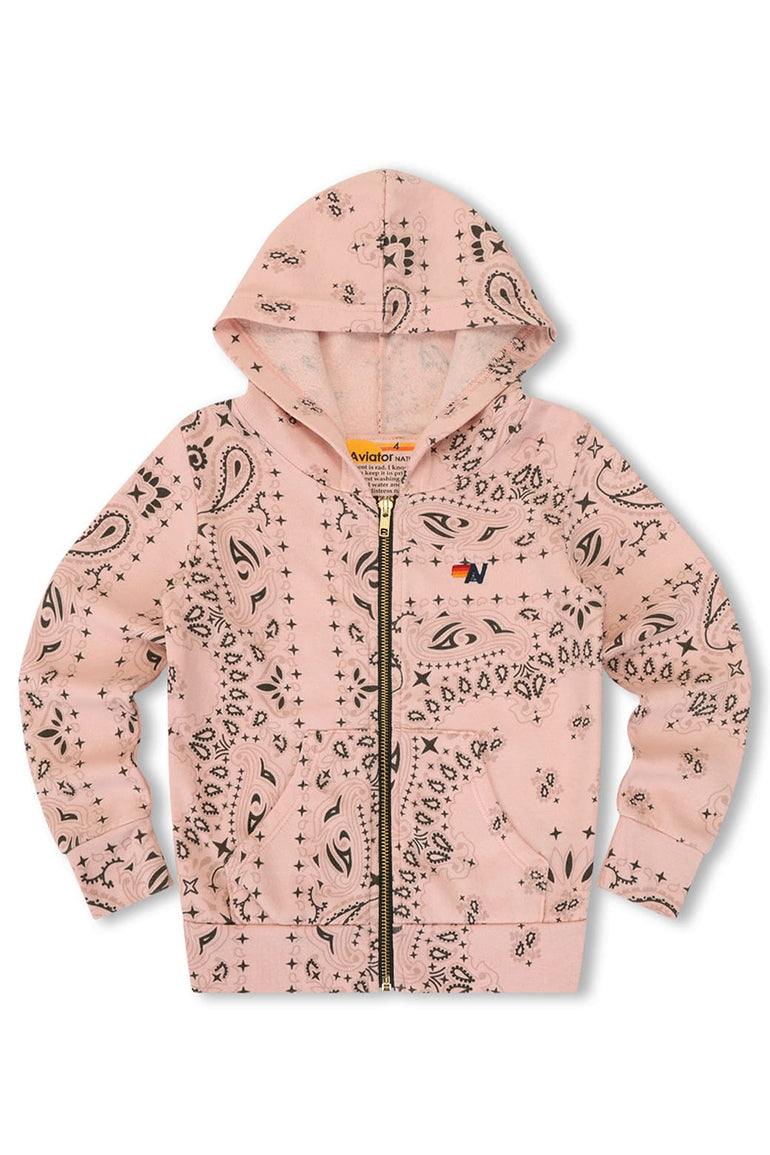 KID'S BANDANA ZIP HOODIE - LIGHT PINK