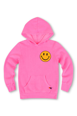 KID'S SMILEY 2 PULLOVER HOODIE - NEON PINK