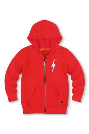 KIDS BOLT PRINT ZIP HOODIE - RED