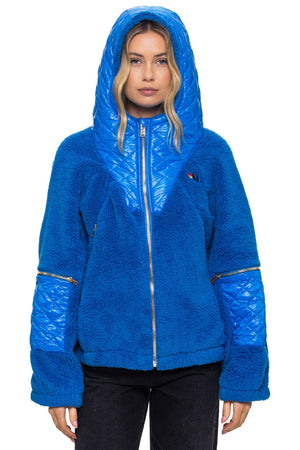 TEDDY UNISEX OVERSIZED HOODED FULL ZIP JACKET - BLUE CINA