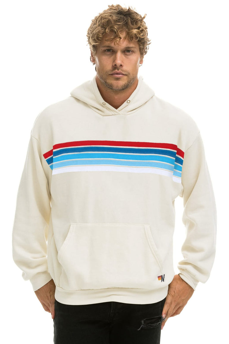 5 STRIPE AMERICA RELAXED PULLOVER HOODIE - VINTAGE WHITE // USA