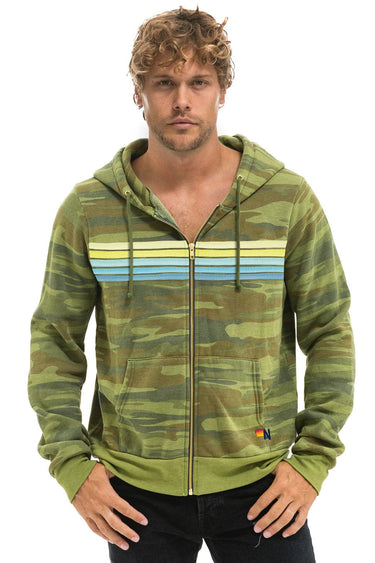 5 STRIPE HOODIE - CAMO // LIME AQUA