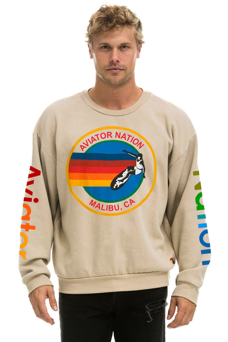 AVIATOR NATION MALIBU RELAXED CREW SWEATSHIRT - SAND