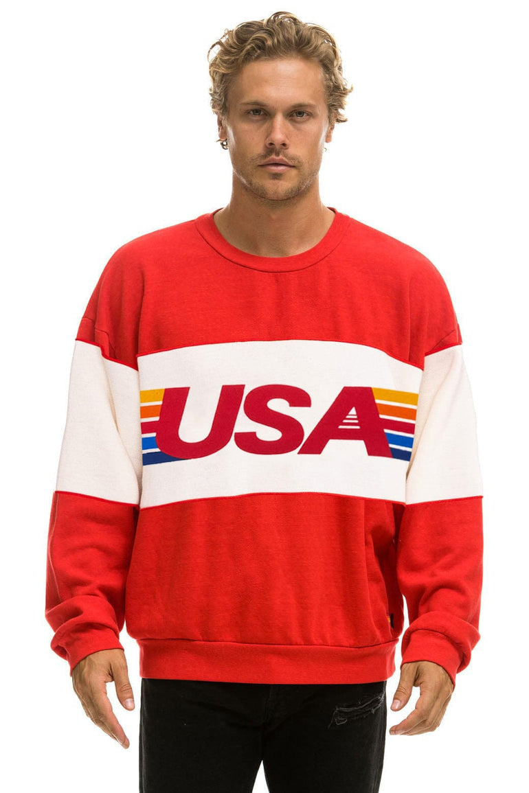 USA RELAXED CREW SWEATSHIRT - RED // VINTAGE WHITE