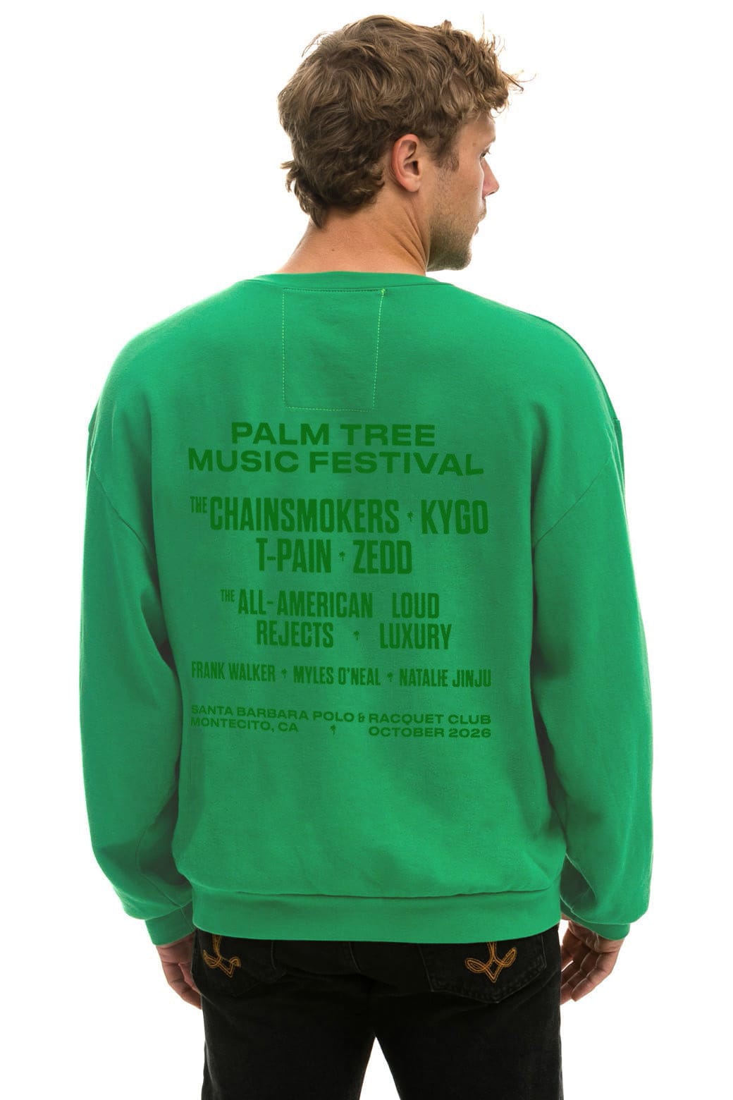 Palm Tree Festival Montecito 2026 Relaxed Crew Sweatshirt Kelly Green - men's back