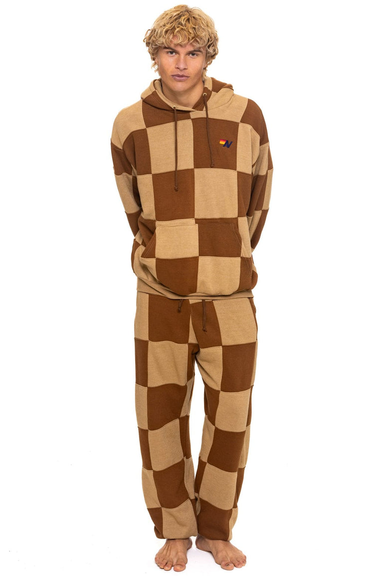 CHECK QUILTED SWEATPANTS - TAN // CINNAMON