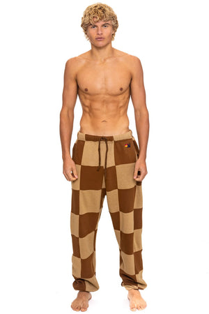 CHECK QUILTED SWEATPANTS - TAN // CINNAMON