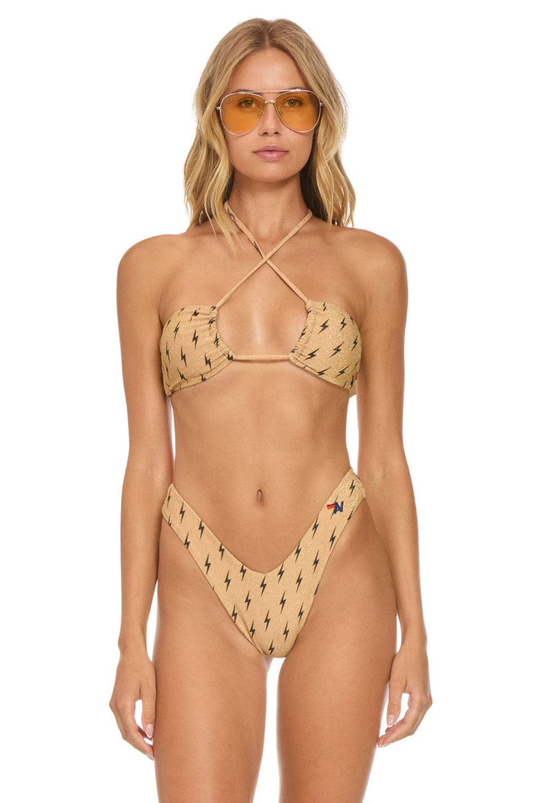 SPARKLE ST TROPEZ SCRUNCH CHEEKY BIKINI BOTTOMS - BLACK BOLT REPEAT
