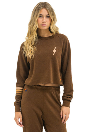 BOLT RUGBY STITCH CROPPED CREW SWEATSHIRT - CHOCOLATE // ESPRESSO