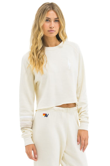 BOLT RUGBY STITCH CROPPED CREW SWEATSHIRT - VINTAGE WHITE // WHITE GREY