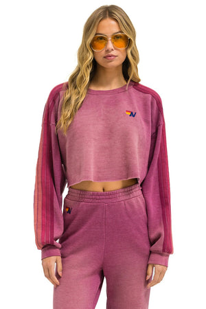 CLASSIC STRIPE CROPPED CREW SWEATSHIRT RELAXED - FADED BERRY