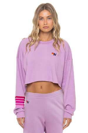 RUGBY STITCH CROPPED CREW SWEATSHIRT RELAXED - MAUVE PINK