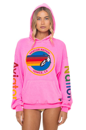 AVIATOR NATION RELAXED PULLOVER HOODIE - NEON PINK