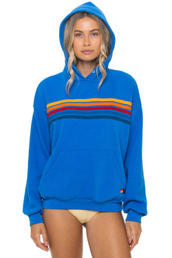 5 STRIPE RELAXED PULLOVER HOODIE - OCEAN