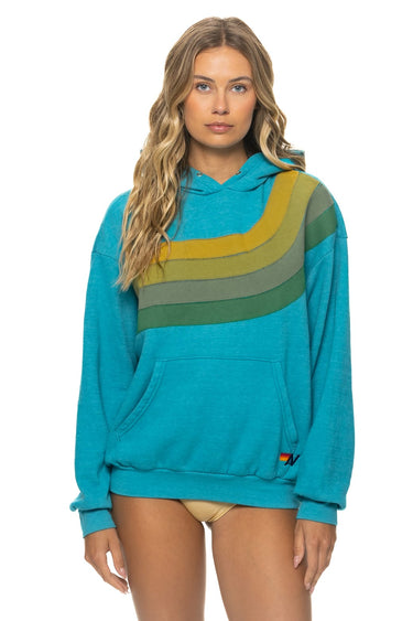 WAVE STRIPE 4 PULLOVER HOODIE RELAXED - TEAL // GREEN