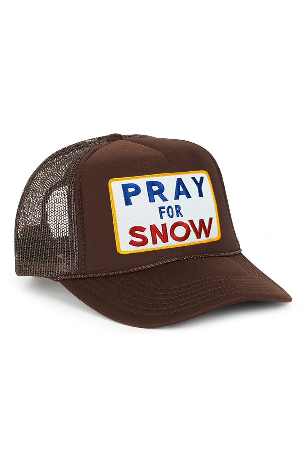 PRAY FOR SNOW VINTAGE TRUCKER HAT - BROWN - front
