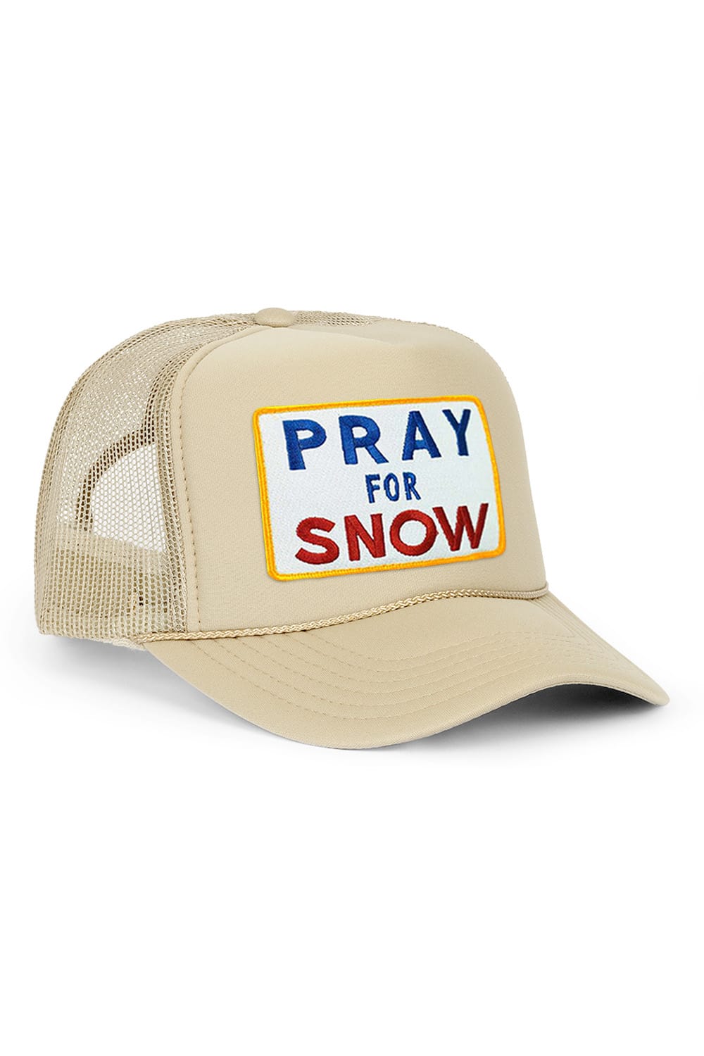 PRAY FOR SNOW VINTAGE TRUCKER HAT - KHAKI - front