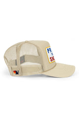 PRAY FOR SNOW VINTAGE TRUCKER HAT - KHAKI - side
