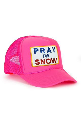 PRAY FOR SNOW VINTAGE TRUCKER HAT - NEON PINK - front